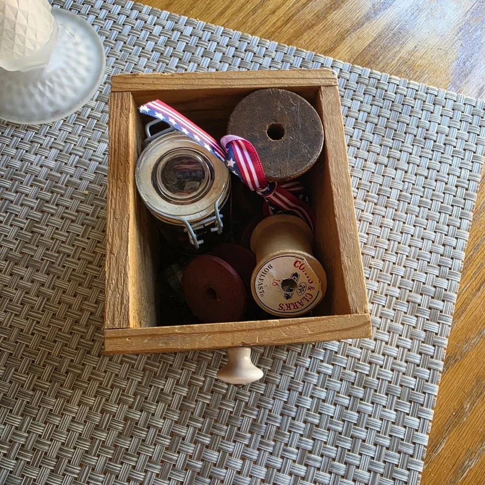 Vintage Inspired Wooden Sewing Thread Box w/ Porcelain Knob & Vintage Wood...